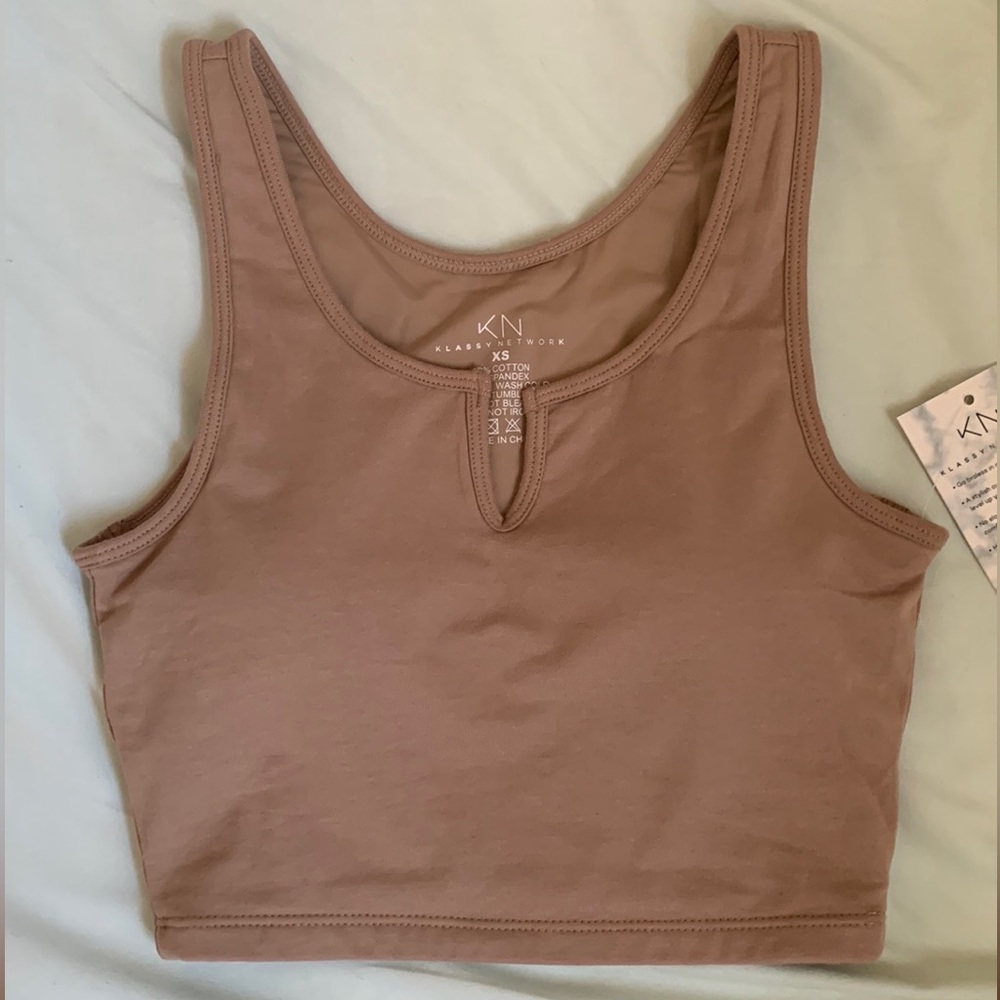 Klassy Network V-Cut Brami Crop Top Tan XS